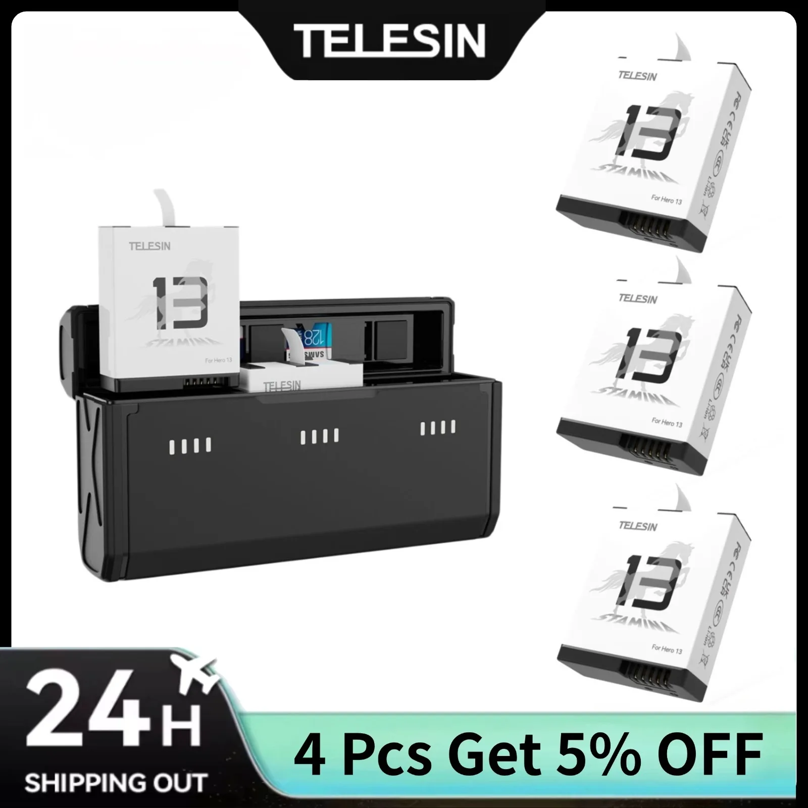 TELESIN – boîtier de charge ra - Gopro Action Camera Hero 13 Black avis et prix